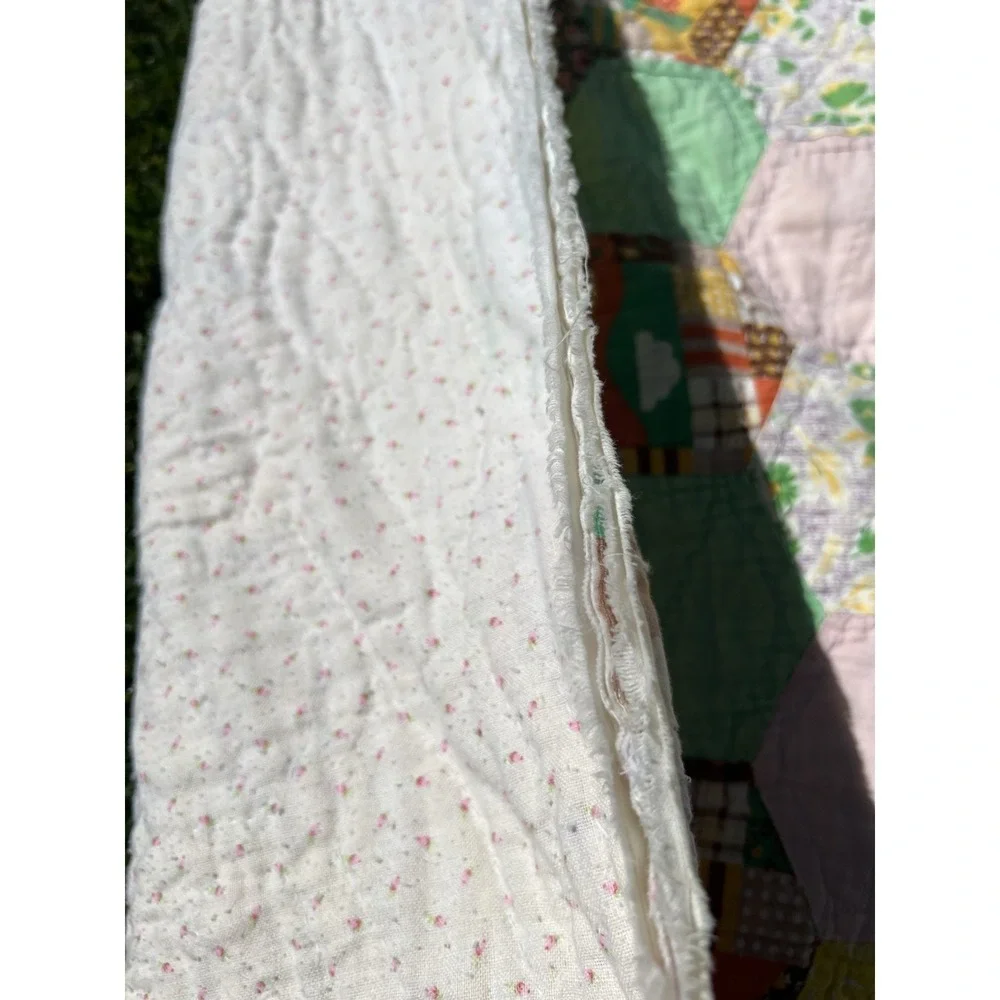 Vintage Hexagon Grandmother's Flower Garden Quilt Hand Made 79